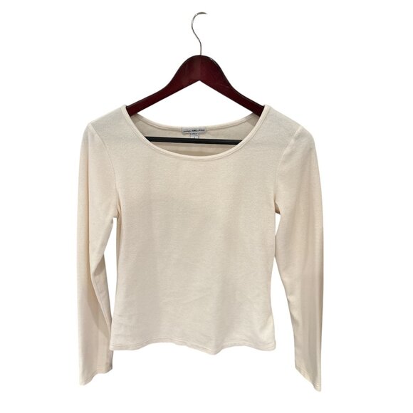 James Perse Womens Long Sleeve Cream Top Size 2 Lightweight Cotton Blend - Picture 1 of 6